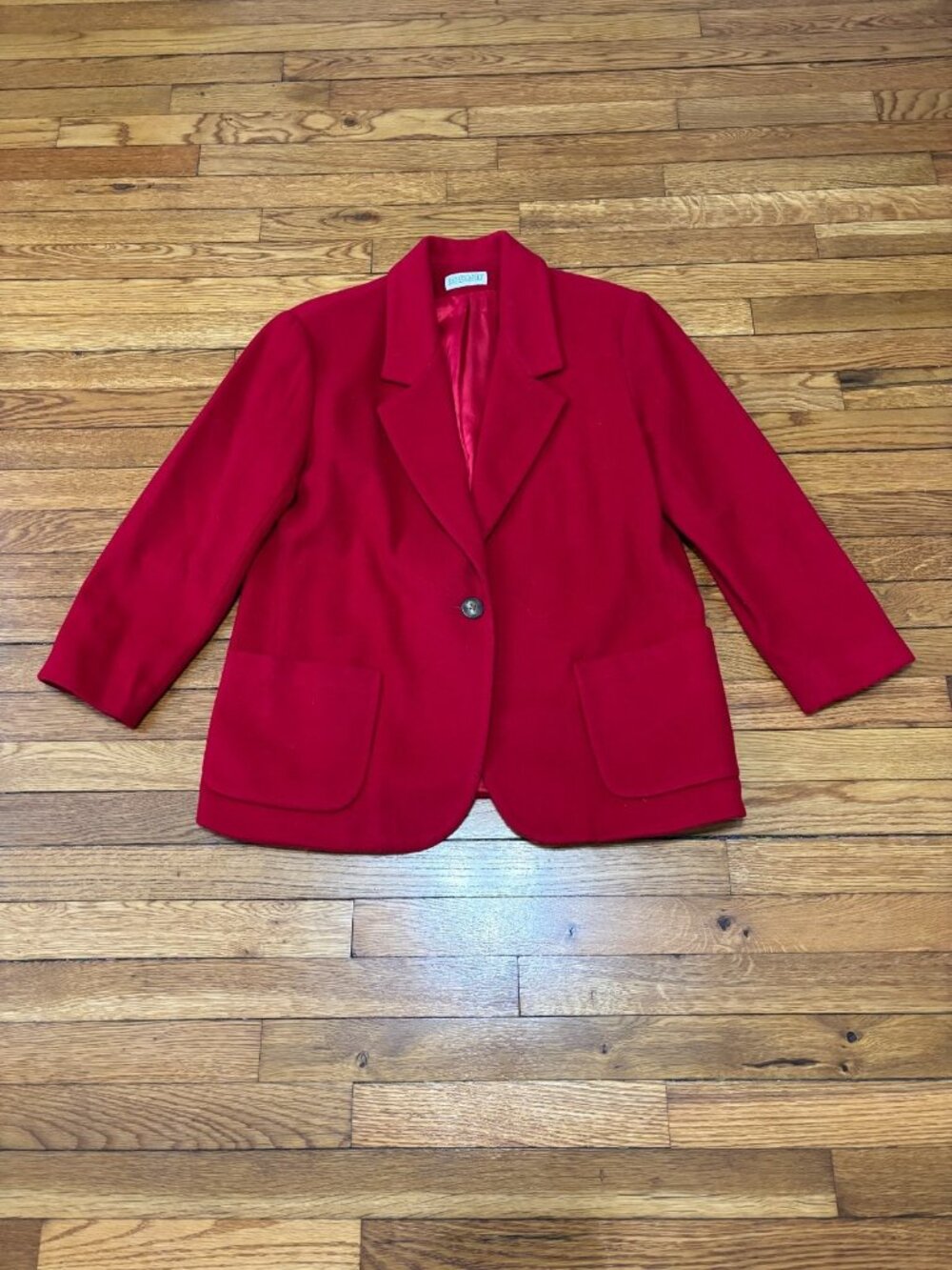 Vintage Lands’ End Womens Blazer Jacket Sz 12p Petite Red Wool Cashmere 1 Button